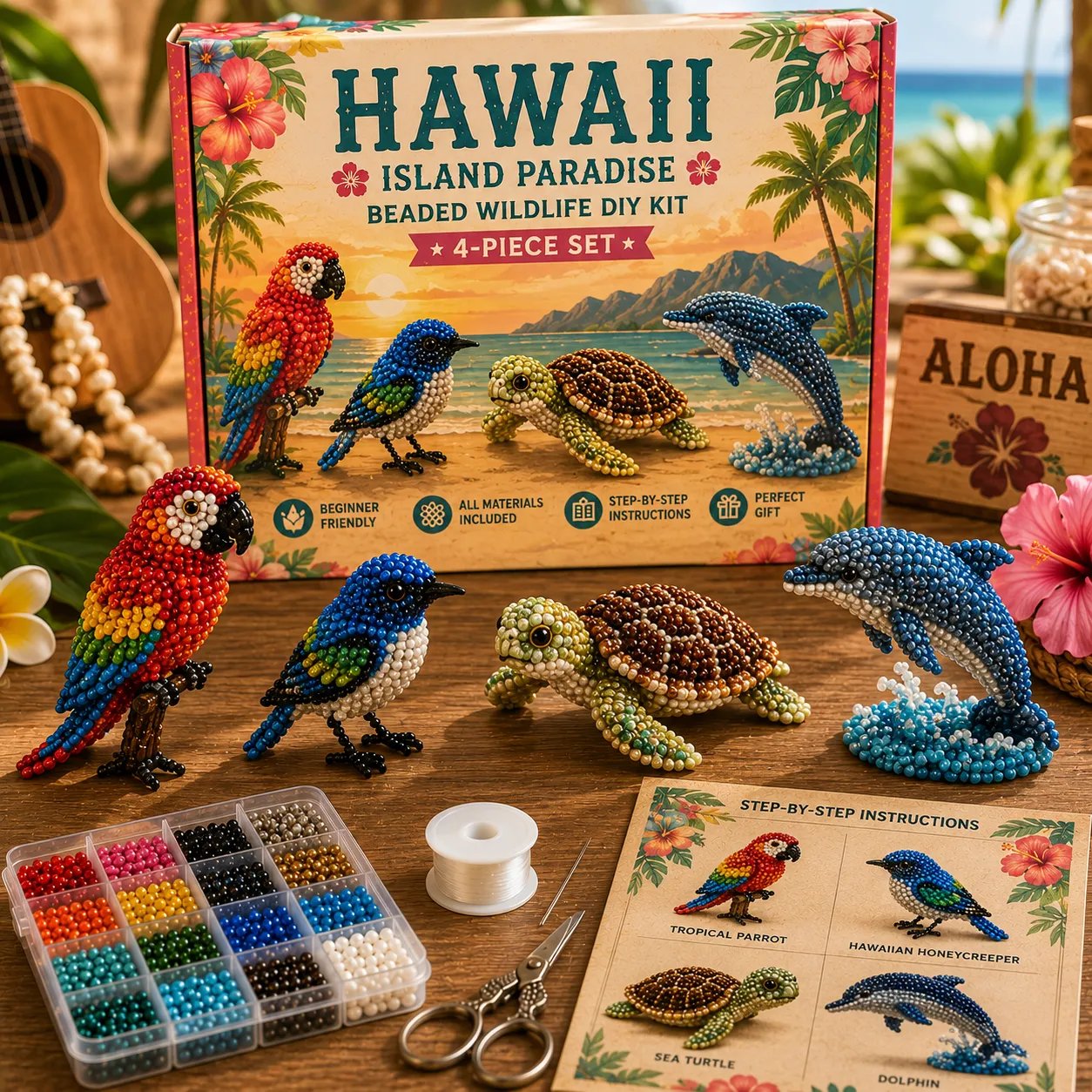 America 250th Anniversary State Wildlife Beaded DIY Kit – 4-Piece Handmade Animal Craft Set Collection (💖Beginner Friendly)