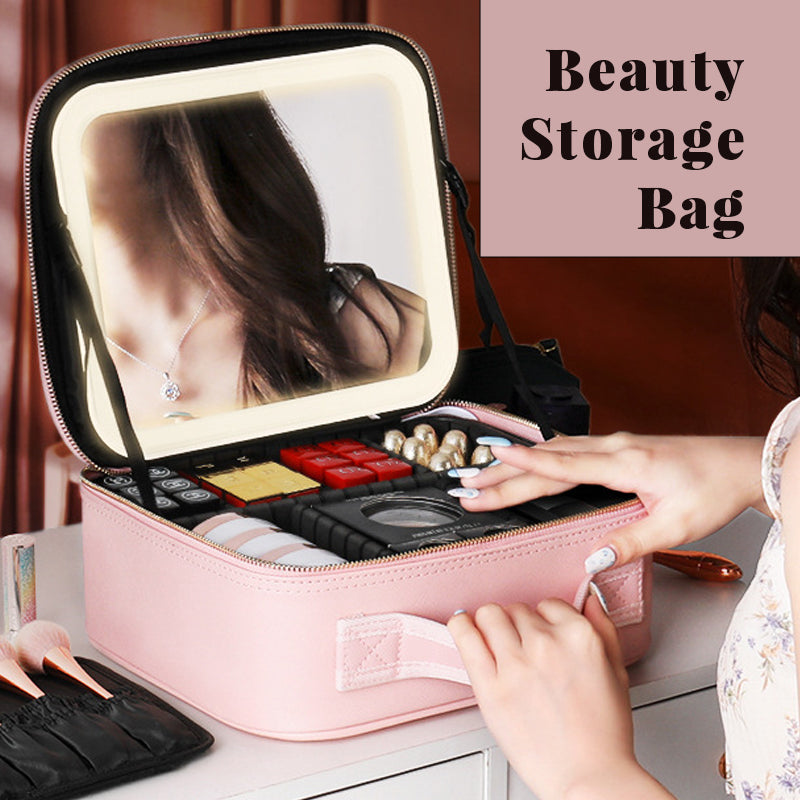 Large Capacity Cosmetic Bag with LED Lights - Essential for Home Traveling