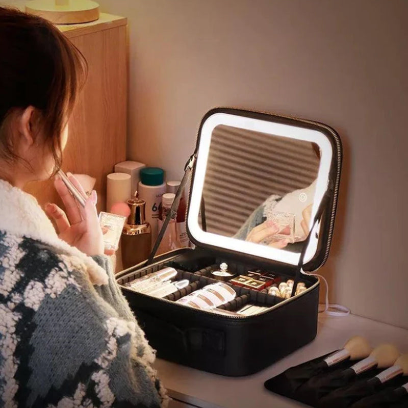 Large Capacity Cosmetic Bag with LED Lights - Essential for Home Traveling