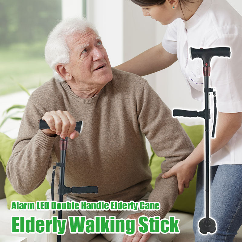 Alarm LED Double Handle Elderly Cane