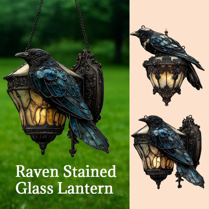 Stained glass raven lantern