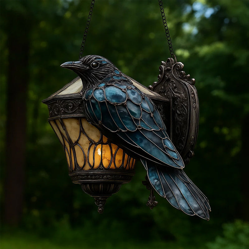 Stained glass raven lantern