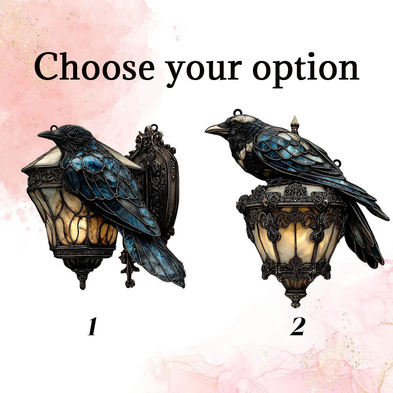 Stained glass raven lantern