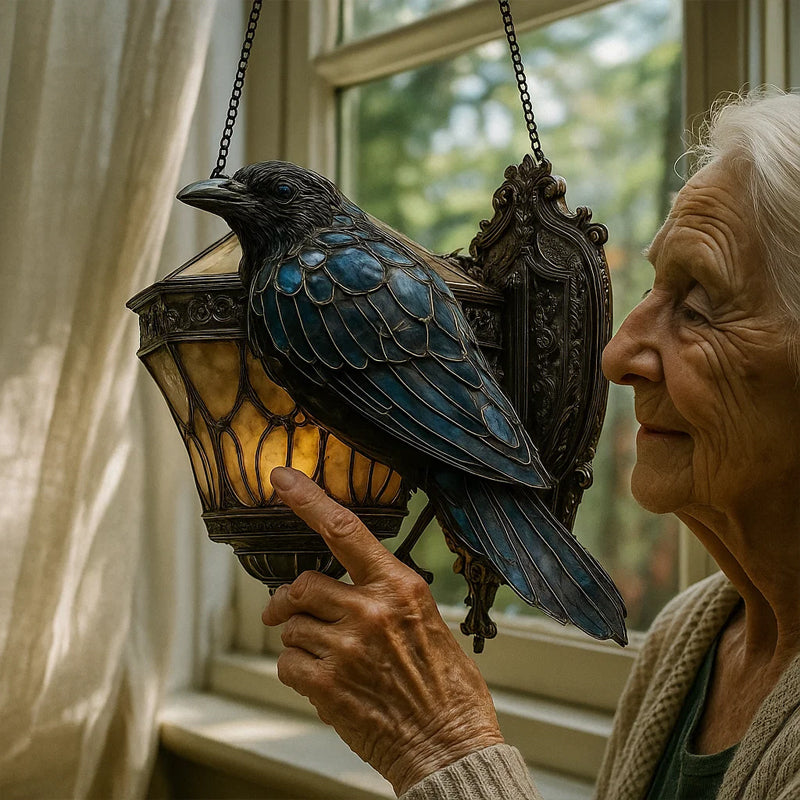 Stained glass raven lantern