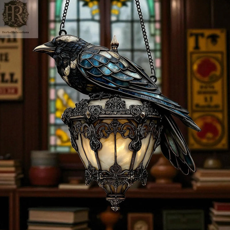 Stained glass raven lantern