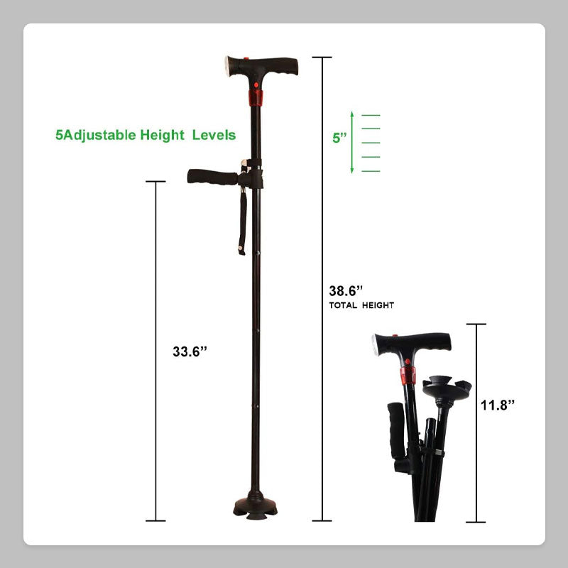 Alarm LED Double Handle Elderly Cane