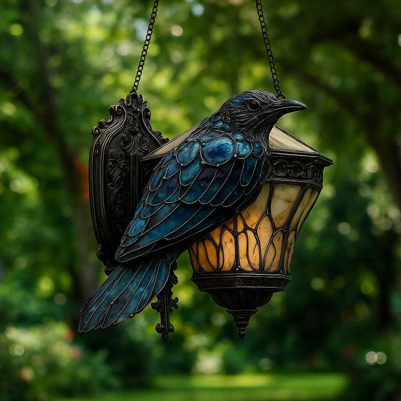 Stained glass raven lantern