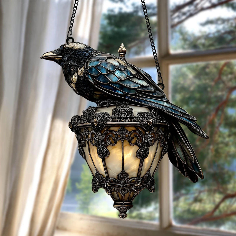 Stained glass raven lantern