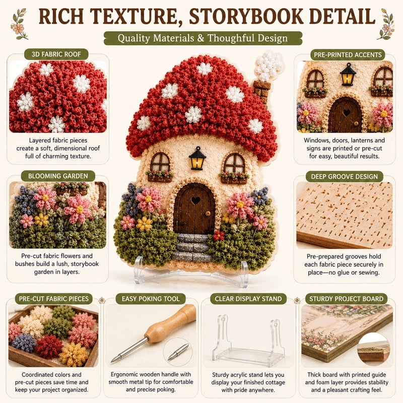 🔥 Last day: 49% off – ✨ “Whimsical Village” 3D Fabric Art Kit (Poke Art Technique)