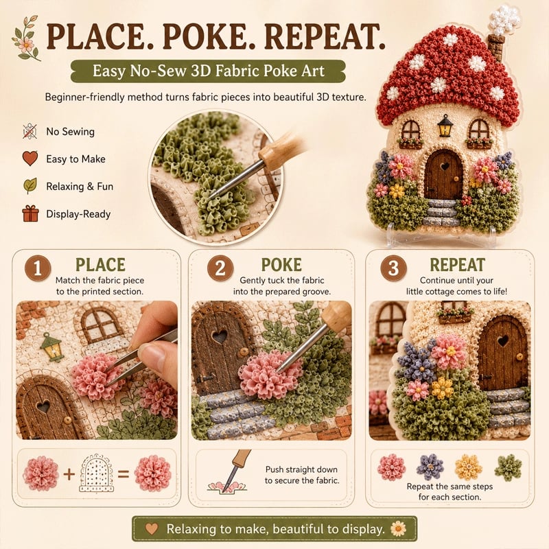 🔥 Last day: 49% off – ✨ “Whimsical Village” 3D Fabric Art Kit (Poke Art Technique)