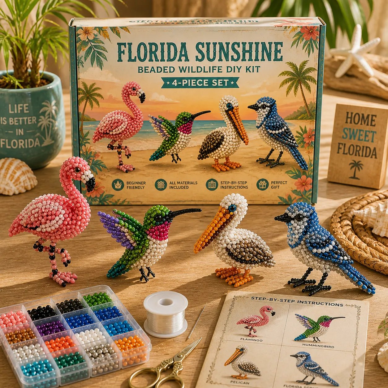 America 250th Anniversary State Wildlife Beaded DIY Kit – 4-Piece Handmade Animal Craft Set Collection (💖Beginner Friendly)