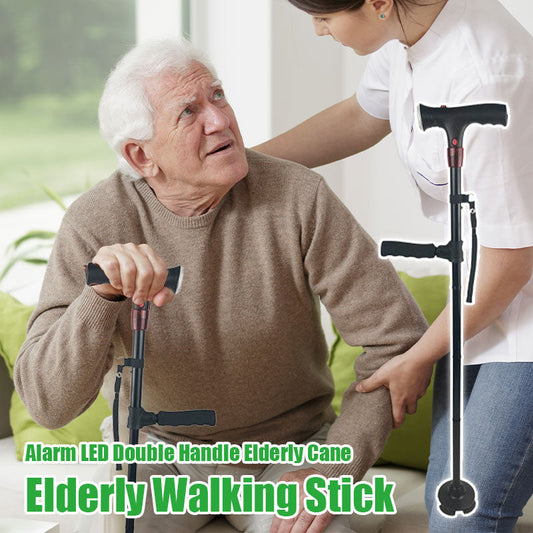 Alarm LED Double Handle Elderly Cane
