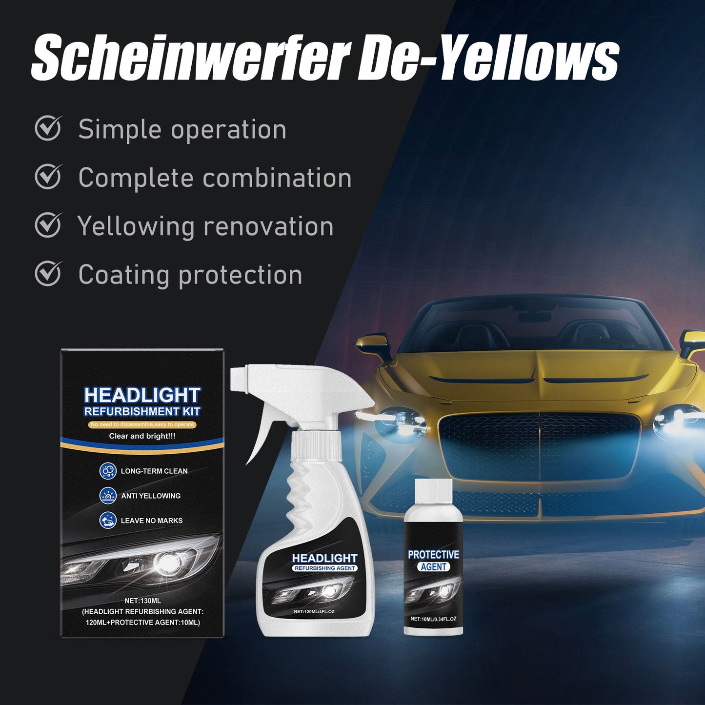 🛠️ Headlight Restoration Kit – Restore Clarity, Drive Safer!