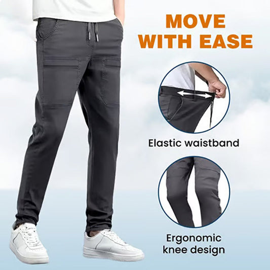 Durable cargo pants with high stretch content and several pockets