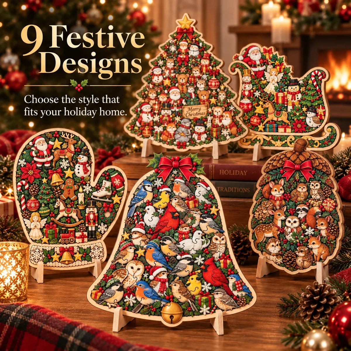 🎄Christmas Wooden Puzzle with Stand | 9 Festive Designs to Build & Display 🧩