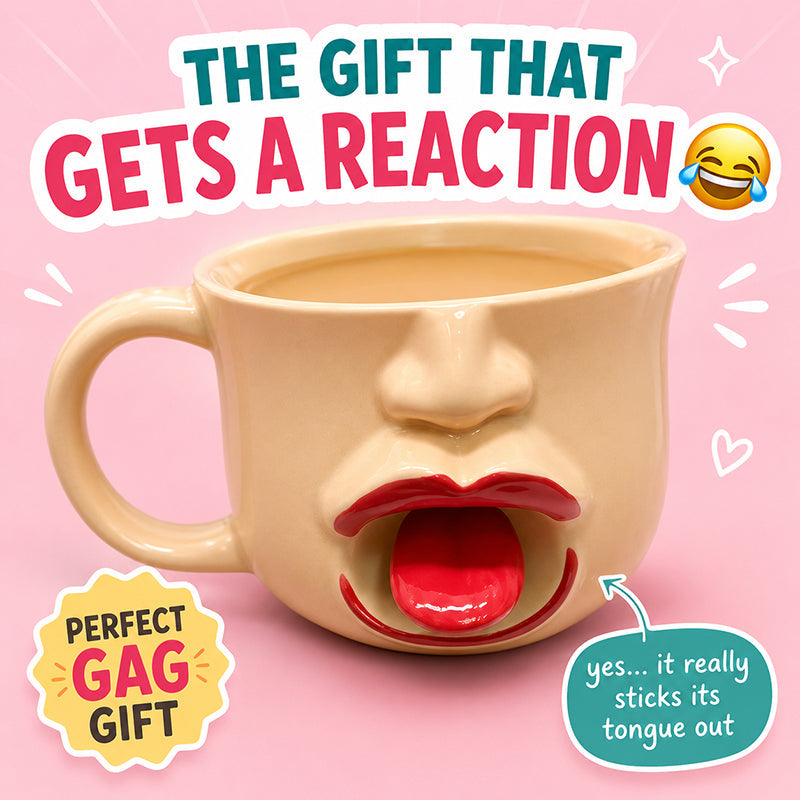 Quirky abstract tongue ceramic mug