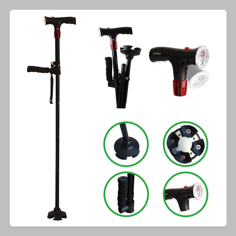 Alarm LED Double Handle Elderly Cane