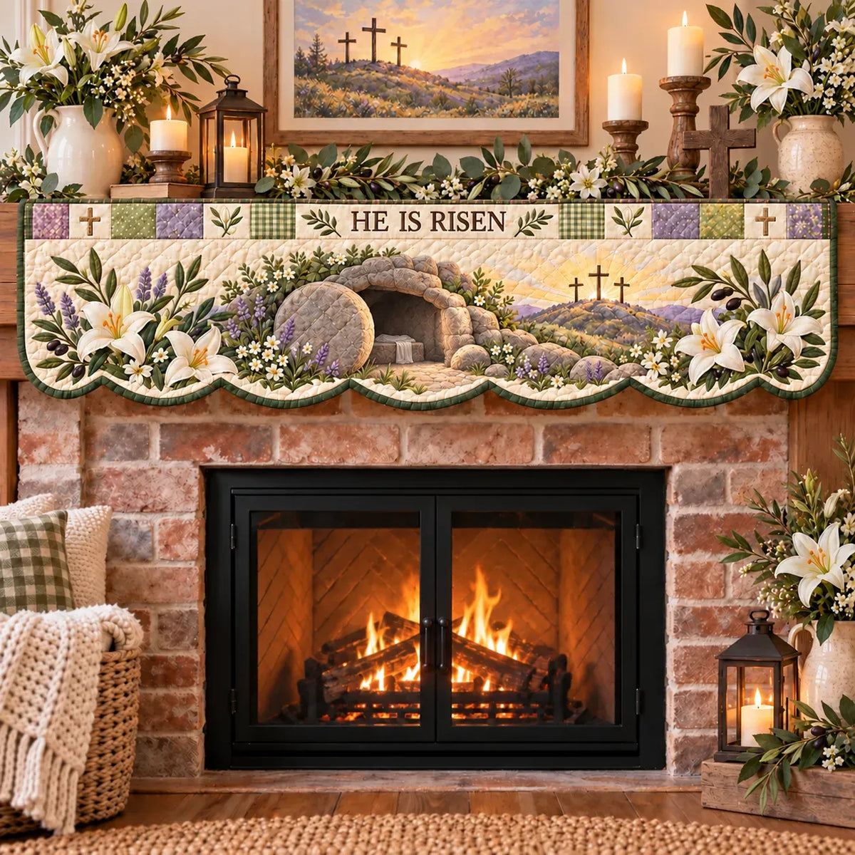 ✝️ Faith Quilted Patchwork Fireplace Mantel Scarf