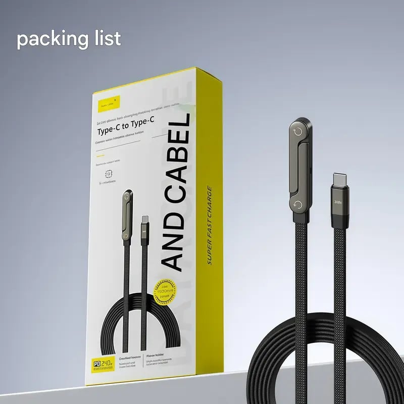 ⚡2-in-1 Invisible Holder Charger Cable – 240W Fast Charging Cord with Built-In Phone Stand