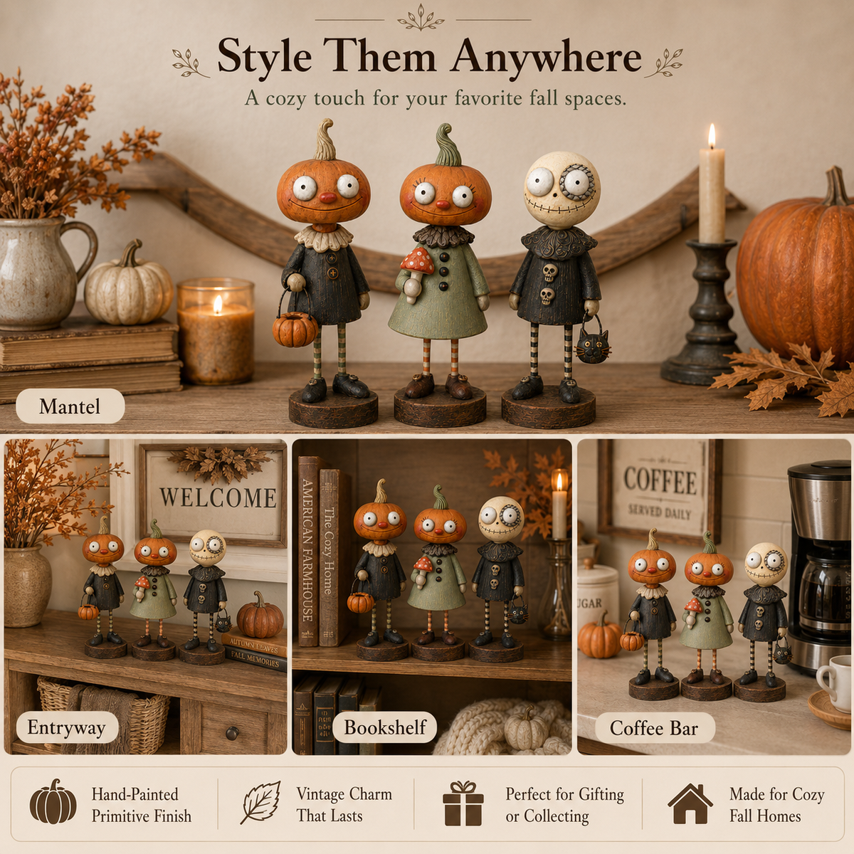 🎃Primitive Pumpkin Friends – Vintage Halloween Figurines Collection
