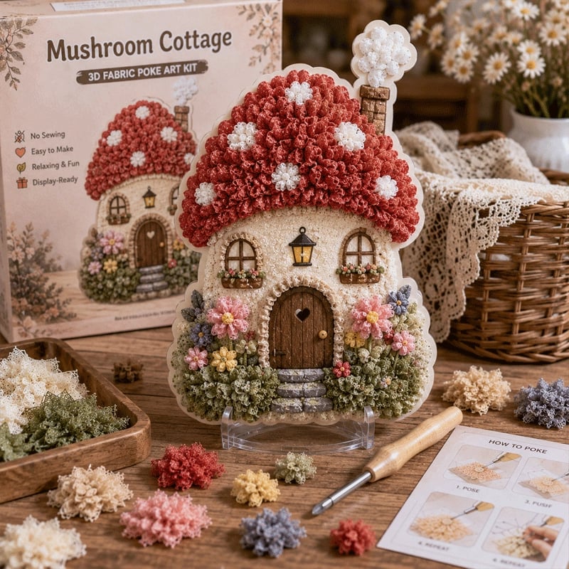 🔥 Last day: 49% off – ✨ “Whimsical Village” 3D Fabric Art Kit (Poke Art Technique)