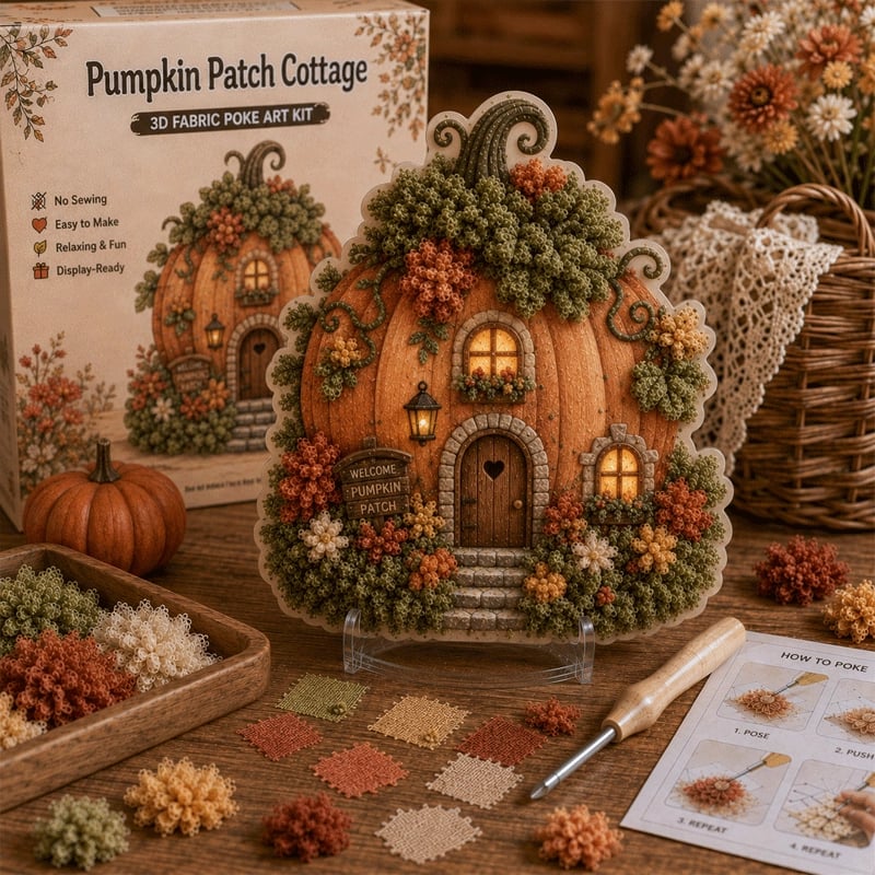 🔥 Last day: 49% off – ✨ “Whimsical Village” 3D Fabric Art Kit (Poke Art Technique)