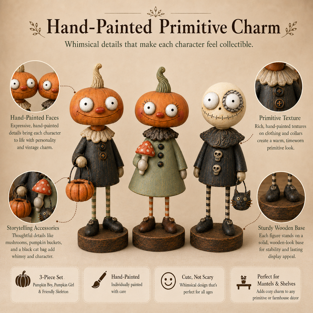 🎃Primitive Pumpkin Friends – Vintage Halloween Figurines Collection