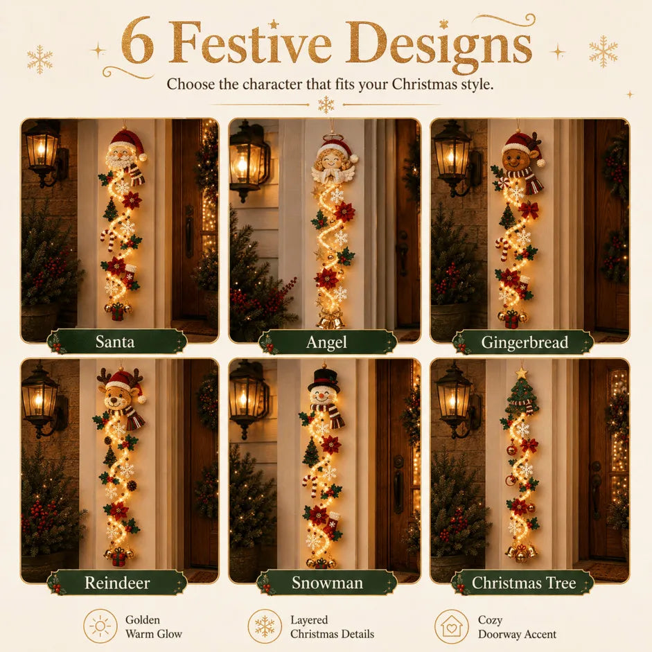 ⏳ Last Day 49% OFF – 🎄MerryCascade™ Glowing Christmas Door Hanger | 6 Festive Light Designs✨