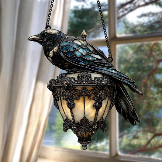 Stained glass raven lantern