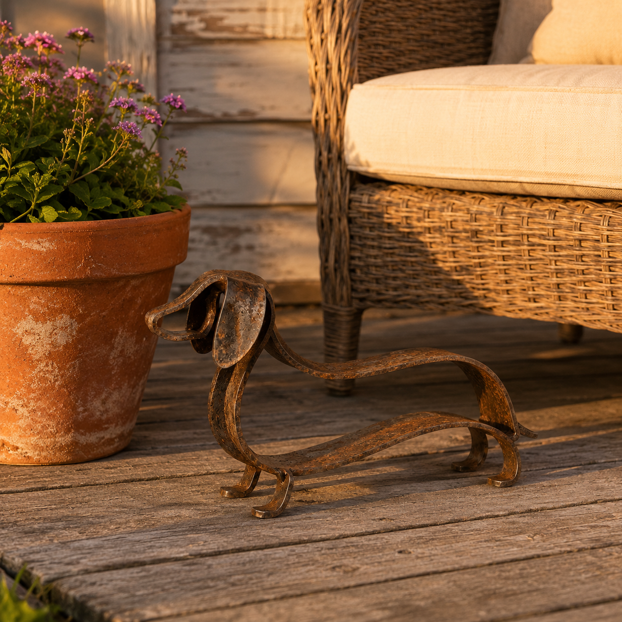 🐶🎨 Rustic Charm, Dachshund Style — Metal Sculpture for Home & Garden