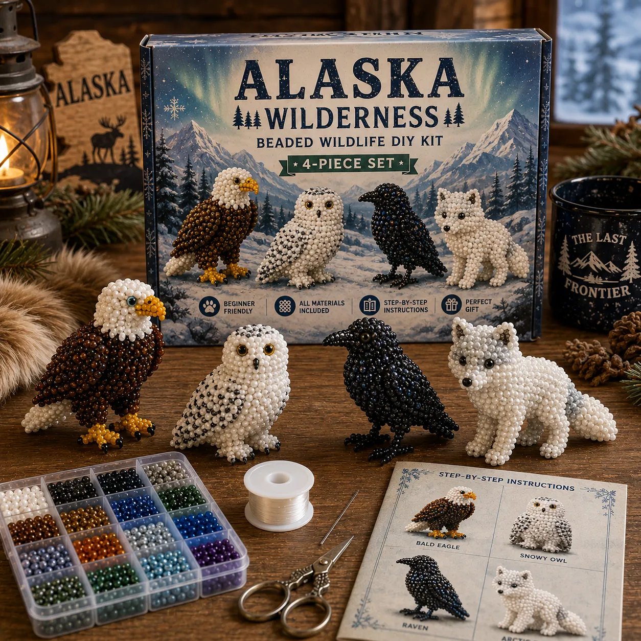 America 250th Anniversary State Wildlife Beaded DIY Kit – 4-Piece Handmade Animal Craft Set Collection (💖Beginner Friendly)