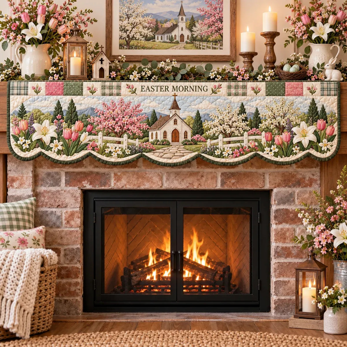 ✝️ Faith Quilted Patchwork Fireplace Mantel Scarf
