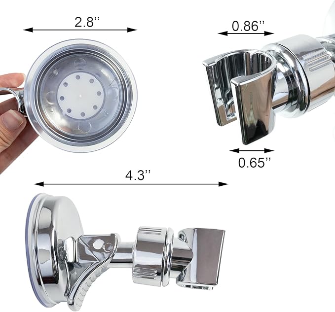 Adjustable shower head holder - Detachable shower head holder with suction cup - Drill-free shower head holder