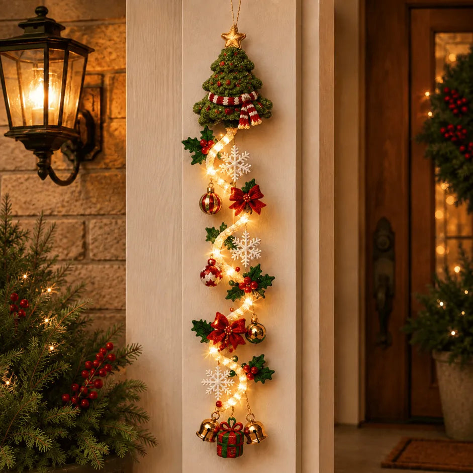 ⏳ Last Day 49% OFF – 🎄MerryCascade™ Glowing Christmas Door Hanger | 6 Festive Light Designs✨