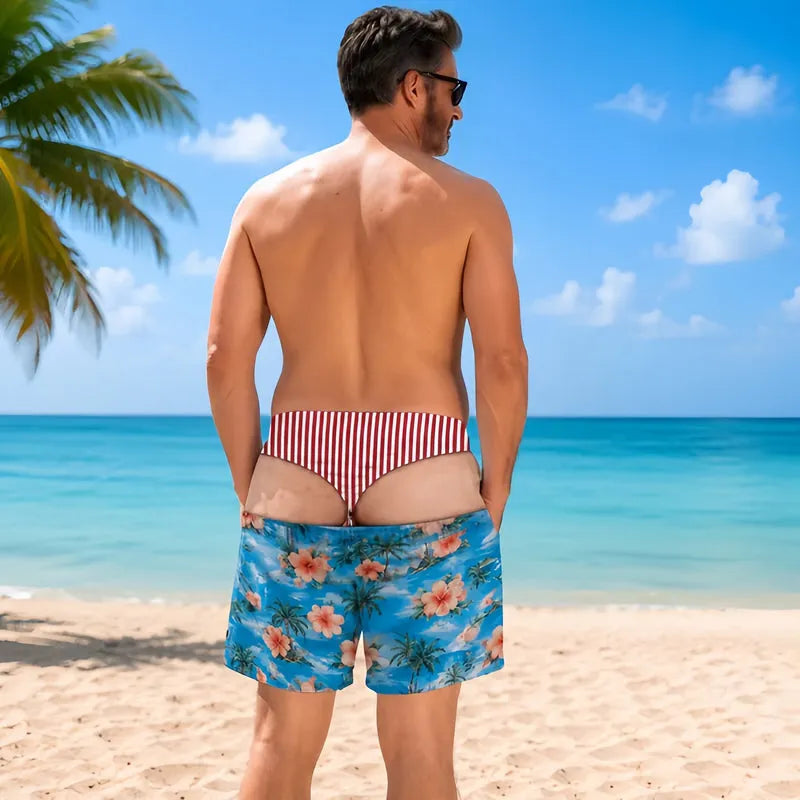 Leopard Print Denim Funny Beach Swim Trunks