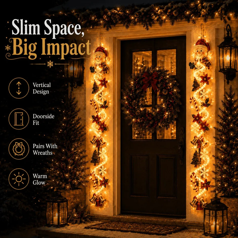 ⏳ Last Day 49% OFF – 🎄MerryCascade™ Glowing Christmas Door Hanger | 6 Festive Light Designs✨